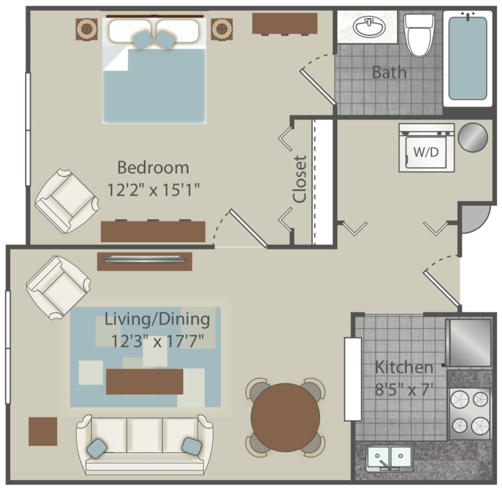 Clear Creek Commons Apartments_Golden CO_Floor Plan_One Bedroom One Bathroom_Tablemountain Miner Clear Creek Commons Apartments_Golden CO_Floor Plan_One Bedroom One Bathroom_Tablemountain Miner